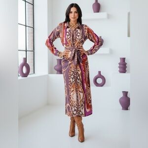 Chic Long Sleeve Dress in Purple and Gold